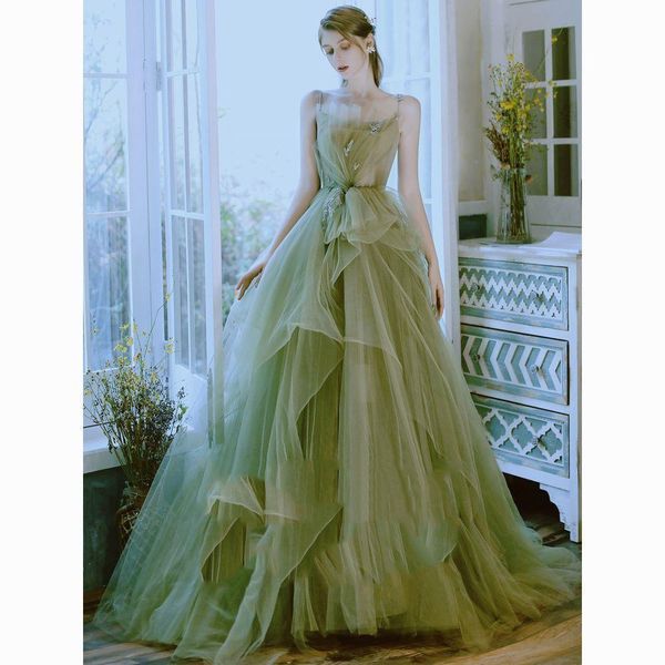 Abito da sera per donna 2024 New Green Forest Style Student Art Exam Graduation Host Dress 220923