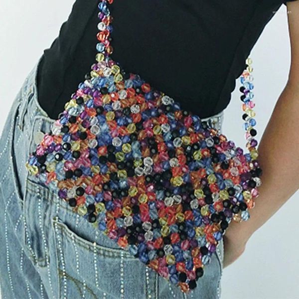 Omuz çantaları özel butik niş tasarım boncuklu inci çantası moda el dokuma tatil diy kadın
