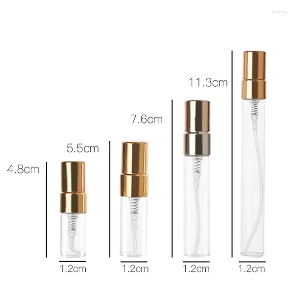 Depolama Şişeleri 2ml 3ml 5ml 10ml Mini Cam Parfüm Sprey Şişe Altın Başlı Boş Kozmetik Atomizer Doldurulabilir Örnek Şişeler