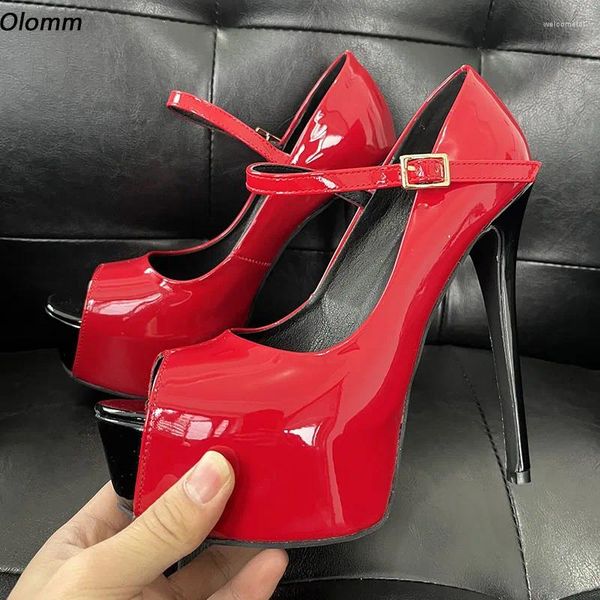 Sapatos de vestido Olomm Handmade Mulheres Bombas de Verão Sexy Fino Salto Alto Peep Toe Muito Vermelho Verde Partido Senhoras Plus EUA Tamanho 5-20