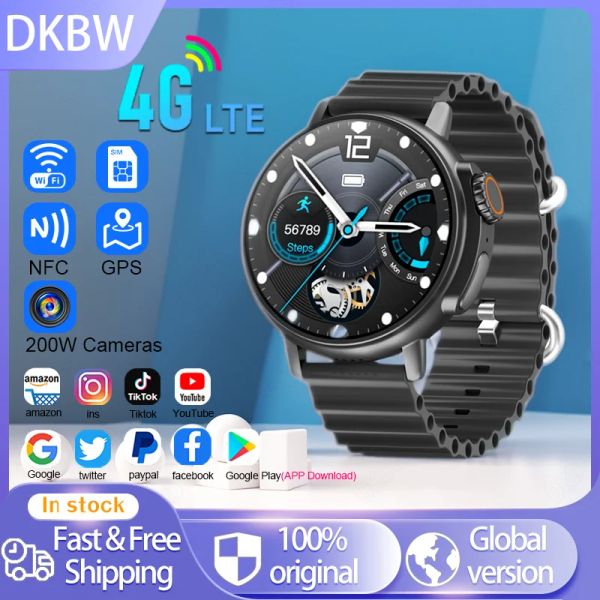 Relógios 4g rede cartão sim smartwatch 200w câmera wifi nfc gps 128g rom embutido google play tiktok android relógios inteligentes para homens