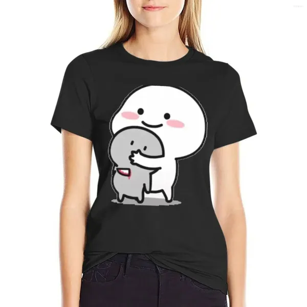 Polos femininos branco bonito amor clap mão bento cartoon camiseta manga curta camiseta hippie roupas gráficos moda mulher blusa 2024