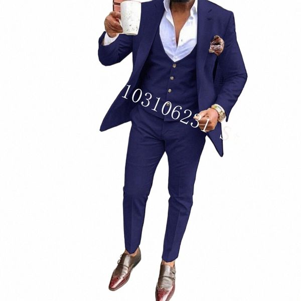 Navy Männer Party Smoking Blazer 3 Stücke Slim Fit Formelle Anzüge Männer Hochzeit Bräutigam Smoking Jacke + Weste + Hosen Trajes De Hombre U7Oz #