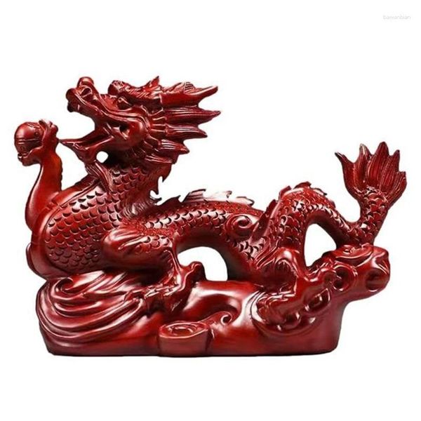 Statuette decorative Statua del drago cinese 2024 Figurina in legno dello zodiaco Mini