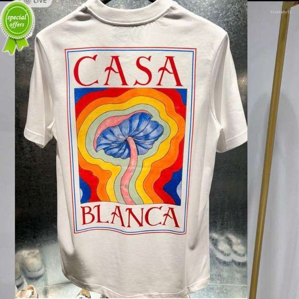 Mens Camisetas Designer Tees Rainbow Cogumelo Carta Imprimir Manga Curta Tops Algodão Solto Homens Mulheres Camisa 4QIU