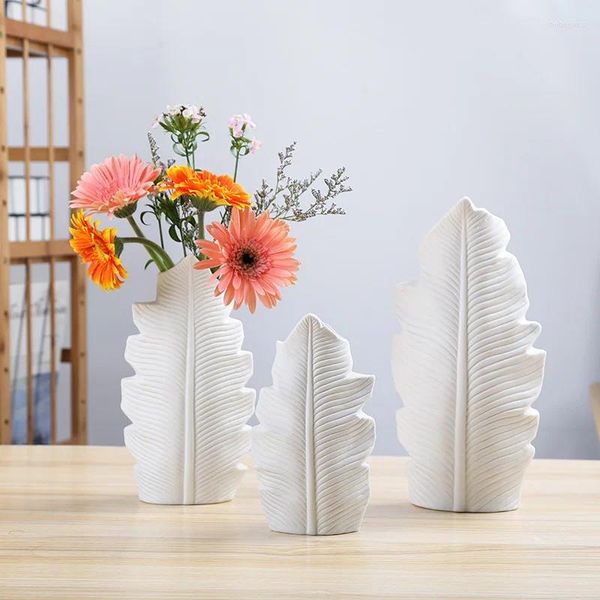 Vasi Ceramica Decorazione Accessori Vaso in ceramica Foglie Modello Moderno Casa Fiore Soggiorno Bianco