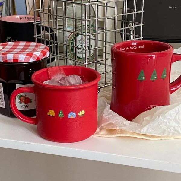 Tumblers 1 PC 270ml Red Flip-over Cerâmica Caneca Simples Resistente ao Calor Latte Canecas Home Office Chá Copo de Água para Presentes de Aniversário