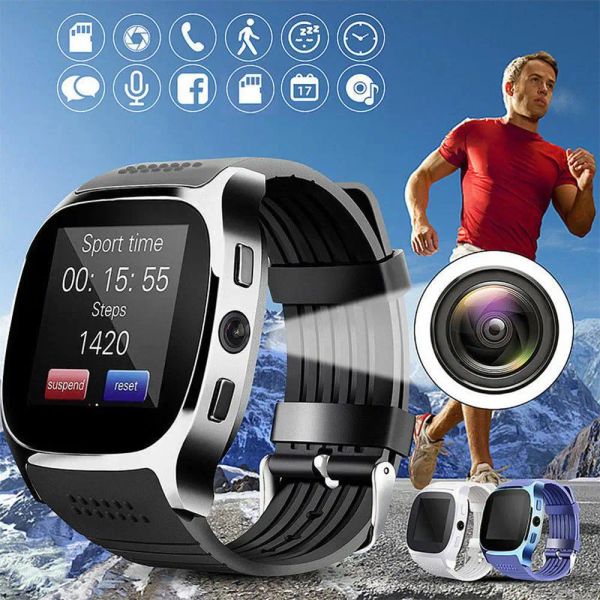 Uhren Smart Watch T8 Bluetooth mit Kamera Unterstützung SIM TF Karte Schrittzähler Männer Frauen Anruf Sport Smartwatch für Android Telefon PK Q18 DZ09