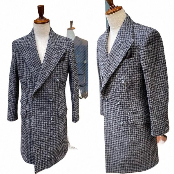 Cappotto da uomo moderno pied de poule grigio scuro Cappotto su misura da uomo di un pezzo Giacca soprabito Giacca invernale da sposa Sposo causale Prom su misura