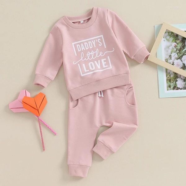 Conjuntos de roupas Criança Bebê Menina Outifts Daddys Little Love Manga Longa Crewneck Moletom Tops e Calças 2 Pcs Set Roupas de Outono