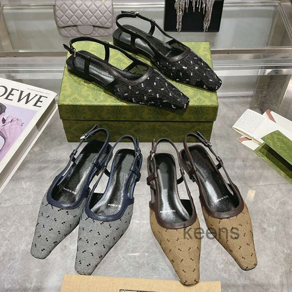 Designer-Schuhe für Damen, Ballerinas mit Strapsen, Diamant, quadratische Zehenpartie, niedrige Absätze, Netzstoff, dünner Gaze-Stoff, luxuriöse Kleidschuhe, Spitzenkanten