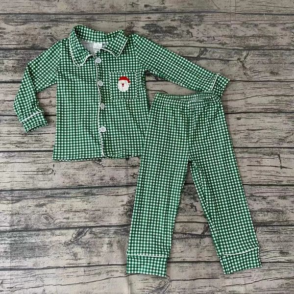 Großhandel Nachtwäsche Baby Junge Weihnachten Pyjamas Kleidung Santa Hemd Grün Karierten Hosen Set Kleinkinder Kinder Boutique Kinder Outfit 240314