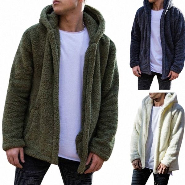 Fleece Warme Pullover Männer Mit Kapuze Strickjacke Sherpa Fleece Teddy Mantel Plus Größe 3XL Tops Flauschige Pullover q08s #