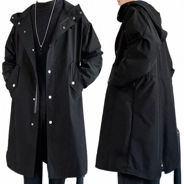 Cappotto di trincea da uomo New Fi doppio petto con cappuccio Cappotto casual Giacca a vento solido maschile Autunno Giacca College Coat h8X4 #