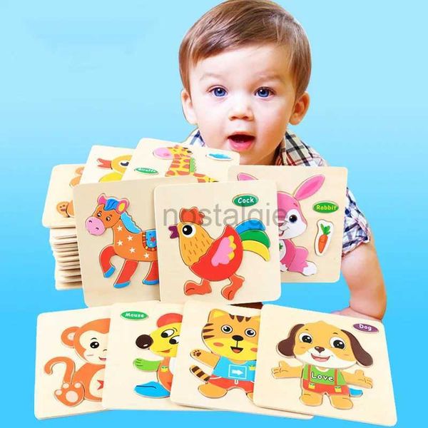 Giocattoli di intelligenza Nuovi giocattoli Montessori per bambini 15x15 cm Puzzle in legno 3D Cartone animato animale Veicolo Puzzle educativo per bambini 24327