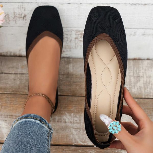 Sandalet Kadınların Düz Renkli Örgü Daireler Çizgili Dekor Üzerinde Kaydırma Hafif Ayakkabılar Nefes Alabilir Düşük Top Romfy