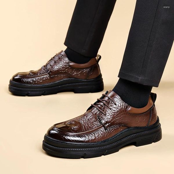 Sapatos casuais de couro genuíno masculino crocodilo padrão mocassins tênis masculinos de negócios rendas oxford ao ar livre