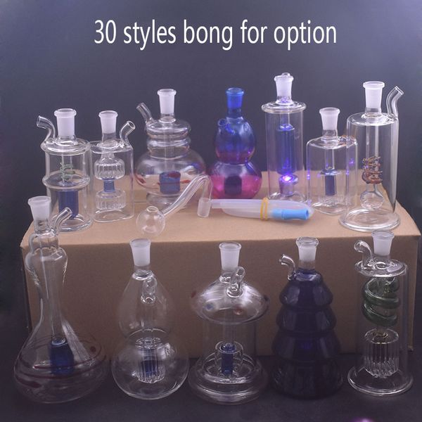 Tomada de fábrica 30 estilos bolso mini queimador de óleo de vidro bong 10mm fêmea fumar tubulação de água inline gaiola matriz favo de mel bong coletor de cinzas com acessórios para fumar