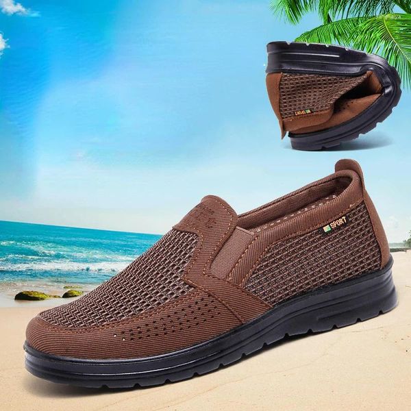 Freizeitschuhe 2024 Herren Sneakers Weiche leichte atmungsaktive Slip-On-Wohnungen Sommer Mesh Bequemes Gehen