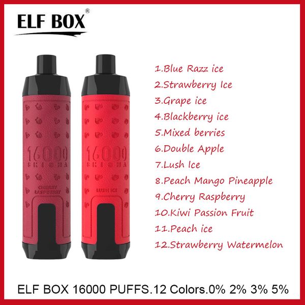 Autentico originale Elf Box Shisha 16000 Puff Puff 16k Vape usa e getta Display a LED Mesh Coil E Sigarette Flusso d'aria regolabile Preriempito 28 ml E-liquid Ricaricabile