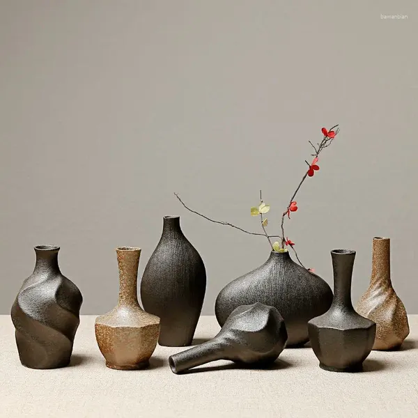 Vasos criativo cerâmica artesanal decoração de mesa pequena vaso de flores casa retro hidropônico estilo japonês zen lf328