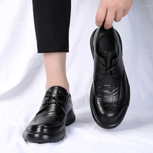 Scarpe casual Quotidiano stile business britannico in vera pelle nero Hombre stringato abito da ufficio classico a punta da uomo