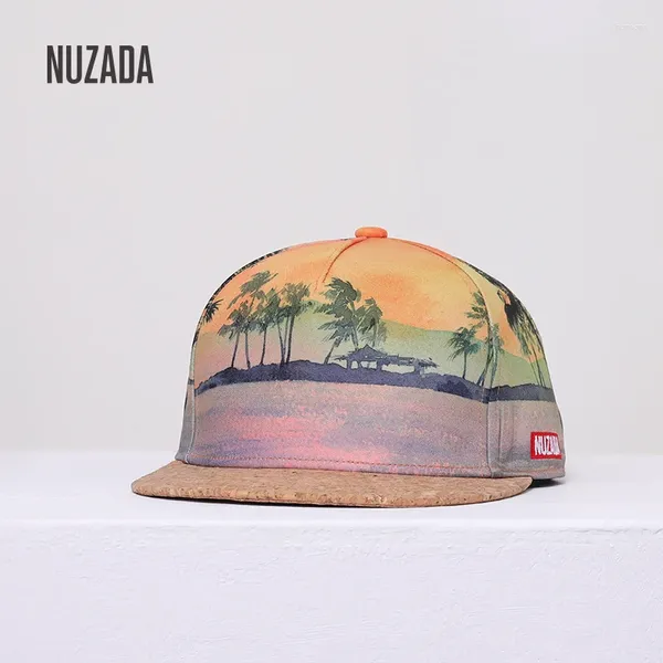 Top Caps Nuzada Bahar Yaz 3d Baskı Erkekler Snapback Hat Brim Cork Gençlik Kaykay Kapağı Ahşap Plaj Tatil Beyzbol Gorras