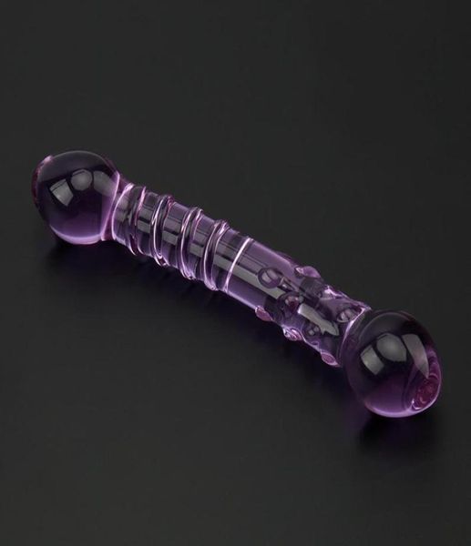 Novo duplo terminou cristal roxo pirex vidro vibrador pênis artificial grânulo e espiral g ponto simulador adulto brinquedos sexuais para mulher5783269