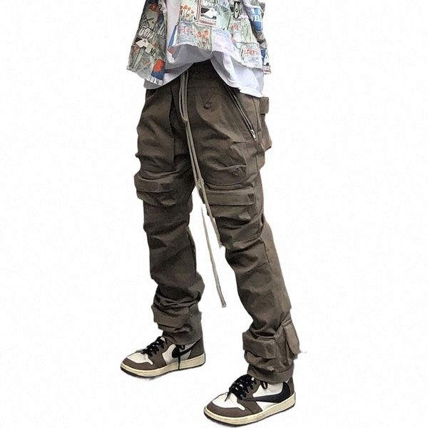 High Street Multi-bolso Macacão com cordão Mens Straight Vibe Style Oversize Casual Cargo Pants Hip Hop Loose Baggy Calças u3fI #