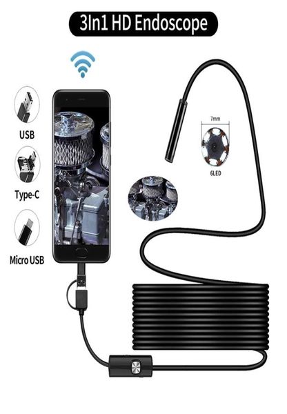 7mm 3 em 1 HD Endoscópio Micro USB Câmera de Inspeção Boroscópio Mini Câmera Endoscópio À Prova D 'Água Para IPhone Android Phone8940063