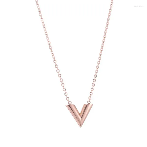 Catene Collana con pendente a forma di lettera V di moda Catena a maglie in acciaio inossidabile 316L color oro rosa argento per gioielli da donna