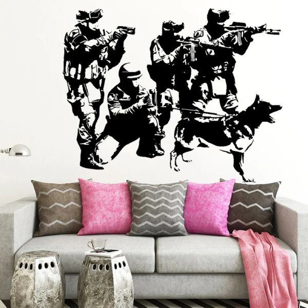 Adesivi Polizia Swat Adesivo da parete Cane militare Soldati Decal Commando Bambini Ragazzi Camera da letto Decorazione da parete Decorazione creativa del soggiorno