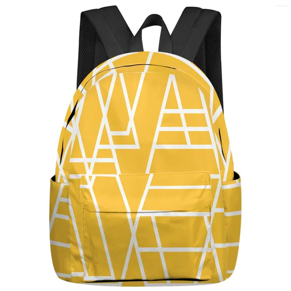 Mochila Textura Geométrica Amarelo Mulheres Homem Mochilas À Prova D 'Água Escola de Viagem para Estudante Meninos Meninas Laptop Book Pack Mochilas