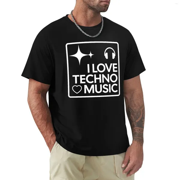 Herren Polos TECHNO - I Love Music (Weiß( T-Shirt Sommer Top Plus Größen Bluse Taillierte T-Shirts für Männer