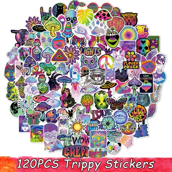 Araba Stickers 120 PCS Yetişkinler için Psychedelic Stickers Dizüstü Bilgisayar Kaykay Motosiklet Kaskı Defter Defteri Scrapbooking Su geçirmez çıkartma Kişiselleştirilmiş DIY