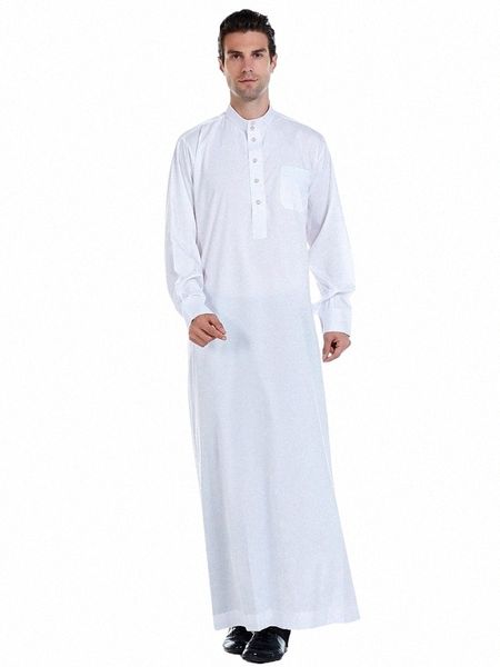 Homens muçulmanos Jubba Thobe Roupas Islâmicas Ramadan Mens Abaya dr Lg Robe Saudita Desgaste Musulman Caftan Jubah Dubai Árabe Dring x2Ux #