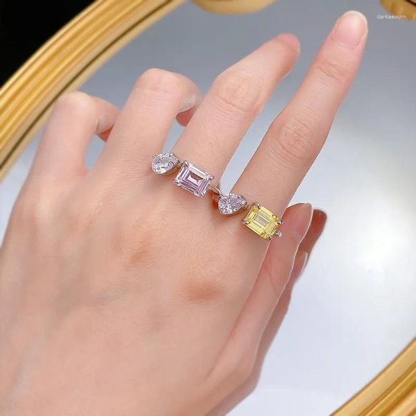 Cluster Rings S925 Silver Ring Instagram Style Abertura Simples e Elegante Retangular