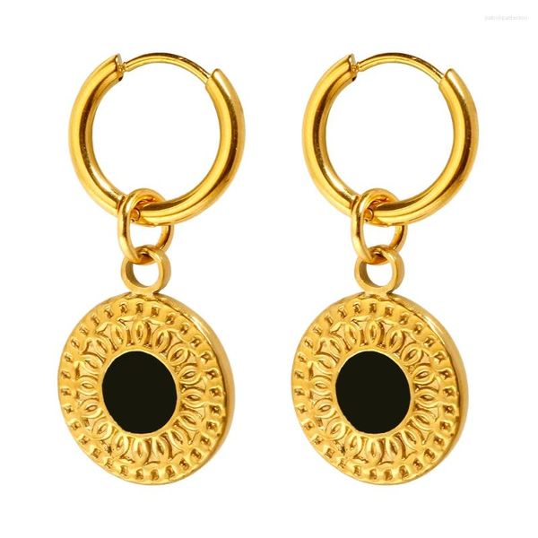 Orecchini a bottone JINHUI Ciondolo a forma di occhio a forma di catena a disco nero in acciaio inossidabile Design personalizzato Trama alla moda per gioielli da donna