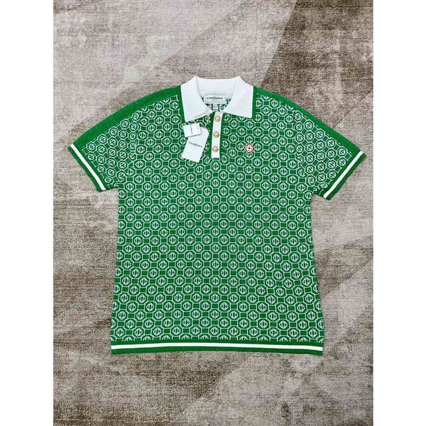 24ss Casablanca T-shirt da uomo Nuovo bavero Pullover con bottoni in perla Polo ampia a maniche corte Maglione verde casablanc