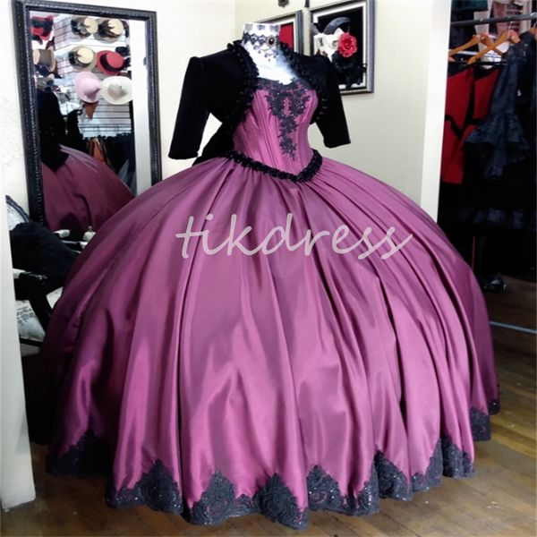 Preto roxo quinceanera vestidos com jaquetas vestido de baile histórico vestido vitoriano traje medieval vestidos de xv anos para quinze vestidos de festa de aniversário 2024