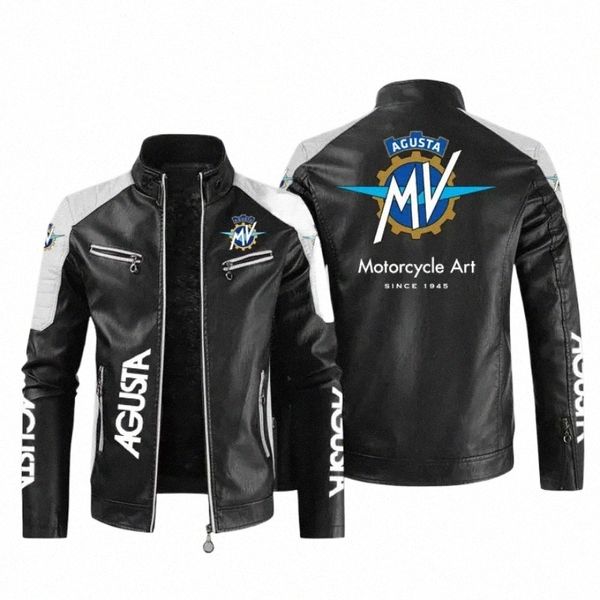 2023 nuovi uomini invernali Mv Agusta Logo moto giacca Fi moto cerniera giacca outwear tenere in caldo cappotto di pelle uomo i4J6 #