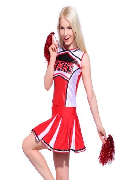 Canotta sexy da donna Sottoveste Pom Cheerleader 2 pezzi Abito da ragazza delle scuole superiori Cheer Musical Glee Baseball Cheerleader Fancy Dress8504856