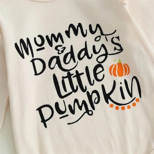 Set di abbigliamento Born Baby Girl Halloween Outfit Letter Pattern Pagliaccetto a maniche lunghe Zucca Pantaloni elastici con cappello a nodo