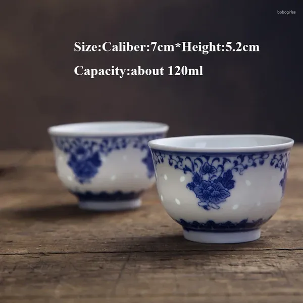 Xícaras pires 2 tamanhos 120ml jingdezhen oco azul e branco porcelana xícara de chá vintage chinesa tigela de cerâmica aparelho para bebidas