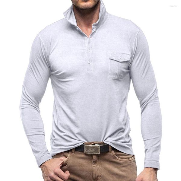 Erkek Polos Uygun Marka Moda Üstleri Gömlek Blon Düğmesi Up Sıradan Yaka Grandad Henley Uzun Kol Polyester Erkekler