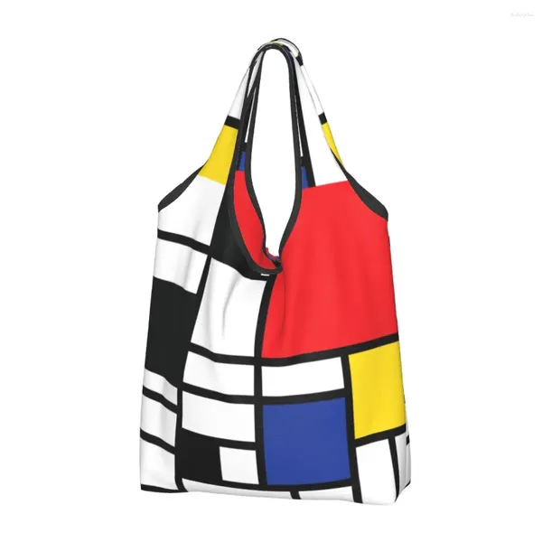 Sacos de armazenamento Reciclagem Piet Mondrian de Stijl Saco de Compras Mulheres Tote Portátil Arte Abstrata Colorido Comprador de Compras