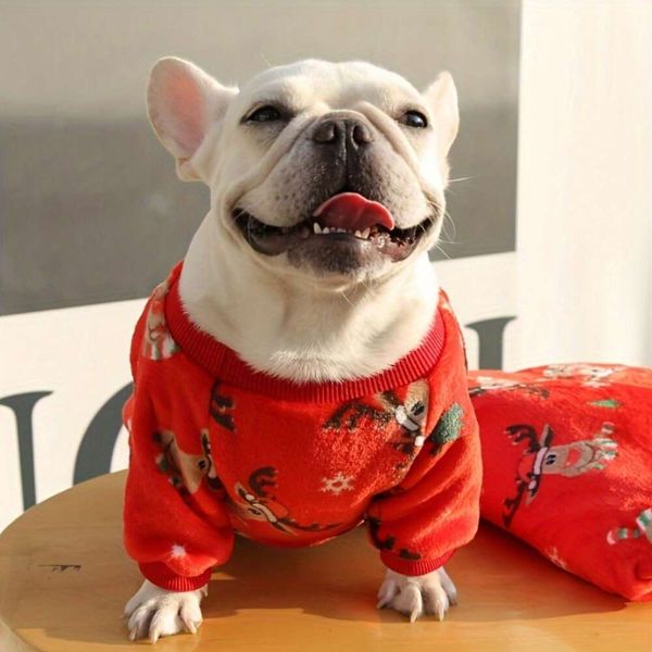 Suéter gráfico de veado de Natal, roupas pequenas de outono e inverno, moletom quente para cachorro