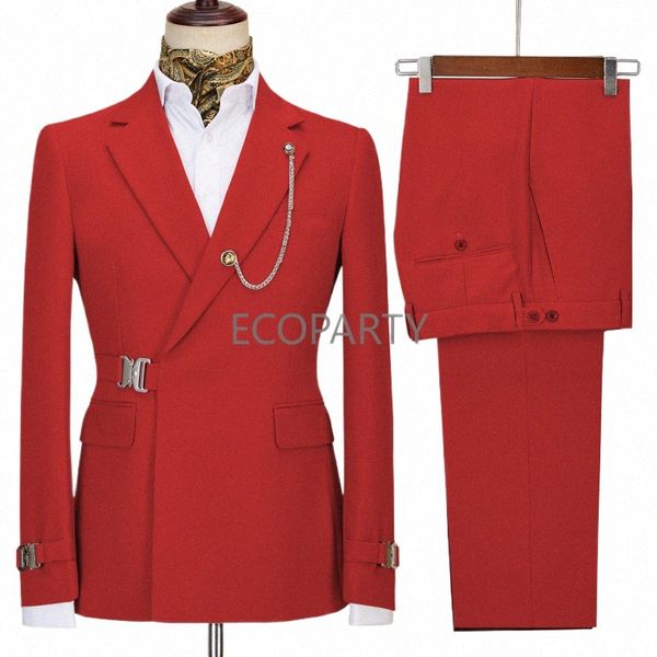 stilvolle rote Königsblau Marine Kerbe Revers zweireihige Herrenanzüge Set Hochzeit Smoking Blazer Prom Anzüge 2 Stück Jacke + Hose 20jx #