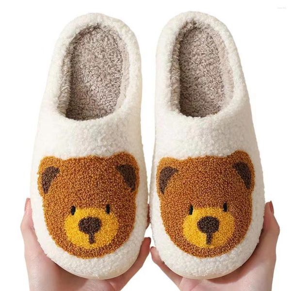 Chinelos Chegada Presente de Natal Bonito Urso de Desenho Animado Inverno Quente Sapatos de Quarto Interior para Adultos