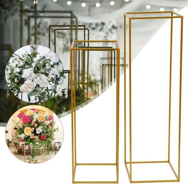 Placas decorativas 2 peças suporte de flor de metal dourado coluna geométrica casamento floral rack decoração conjunto cenário